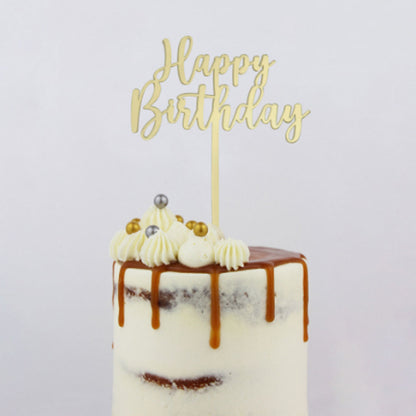 GoBake Small Acrylic Topper Happy Birthday Classic Gold
