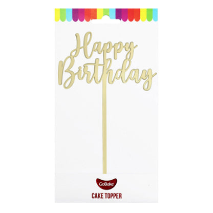 GoBake Small Acrylic Topper Happy Birthday Classic Gold