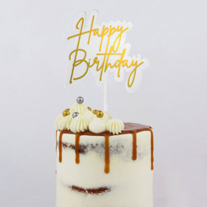 GoBake Small Acrylic Topper Happy Birthday Elegant Gold
