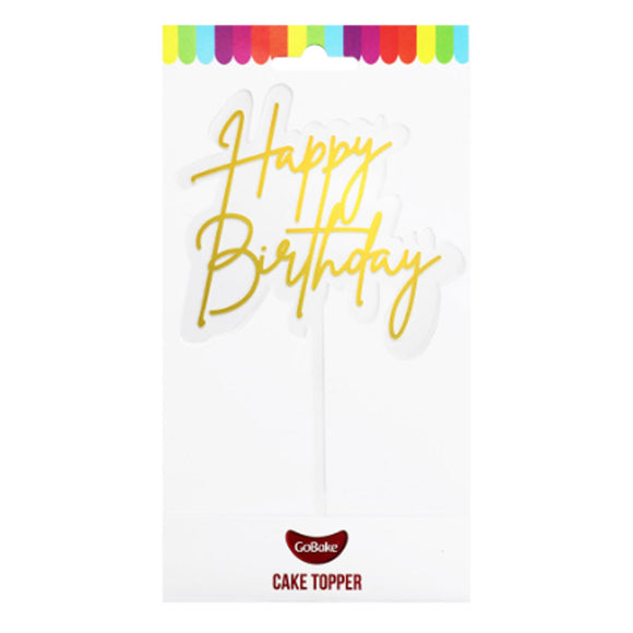 GoBake Small Acrylic Topper Happy Birthday Elegant Gold