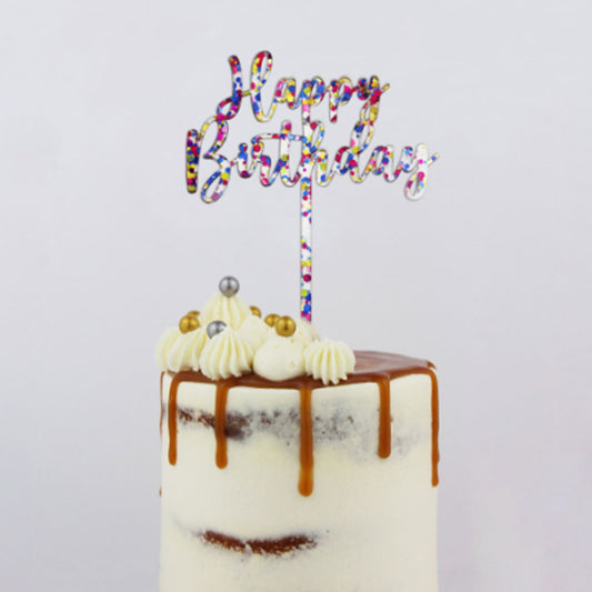 GoBake Small Acrylic Topper Happy Birthday Classic Rainbow