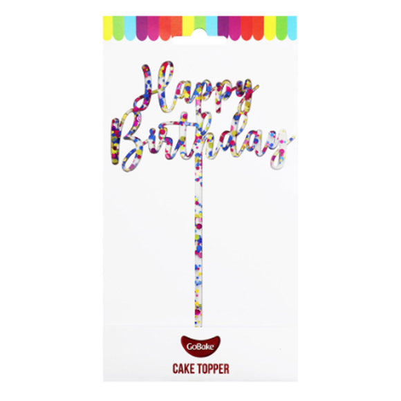 GoBake Small Acrylic Topper Happy Birthday Classic Rainbow