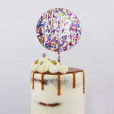 GoBake Small Acrylic Topper Happy Birthday Round Rainbow Glitter