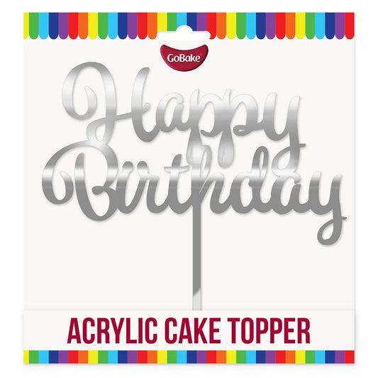 GoBake Acrylic Happy Birthday Cake Topper - Silver
