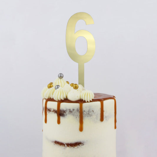 GoBake Large Mirror Number Topper #6 Gold
