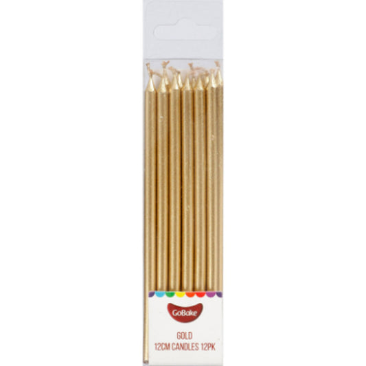 GoBake Long Candles Metallic Gold 12cm 12/Pack