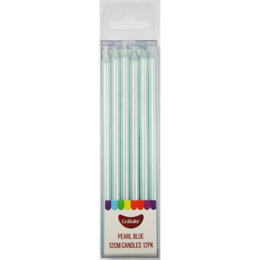 GoBake Long Candles Pearl Blue 12cm 12/Pack