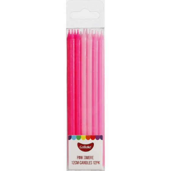 GoBake Long Candles Pink Ombre 12cm 12/Pack