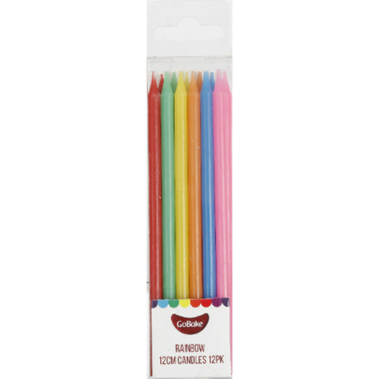 GoBake Long Candles Rainbow 12cm 12/Pack