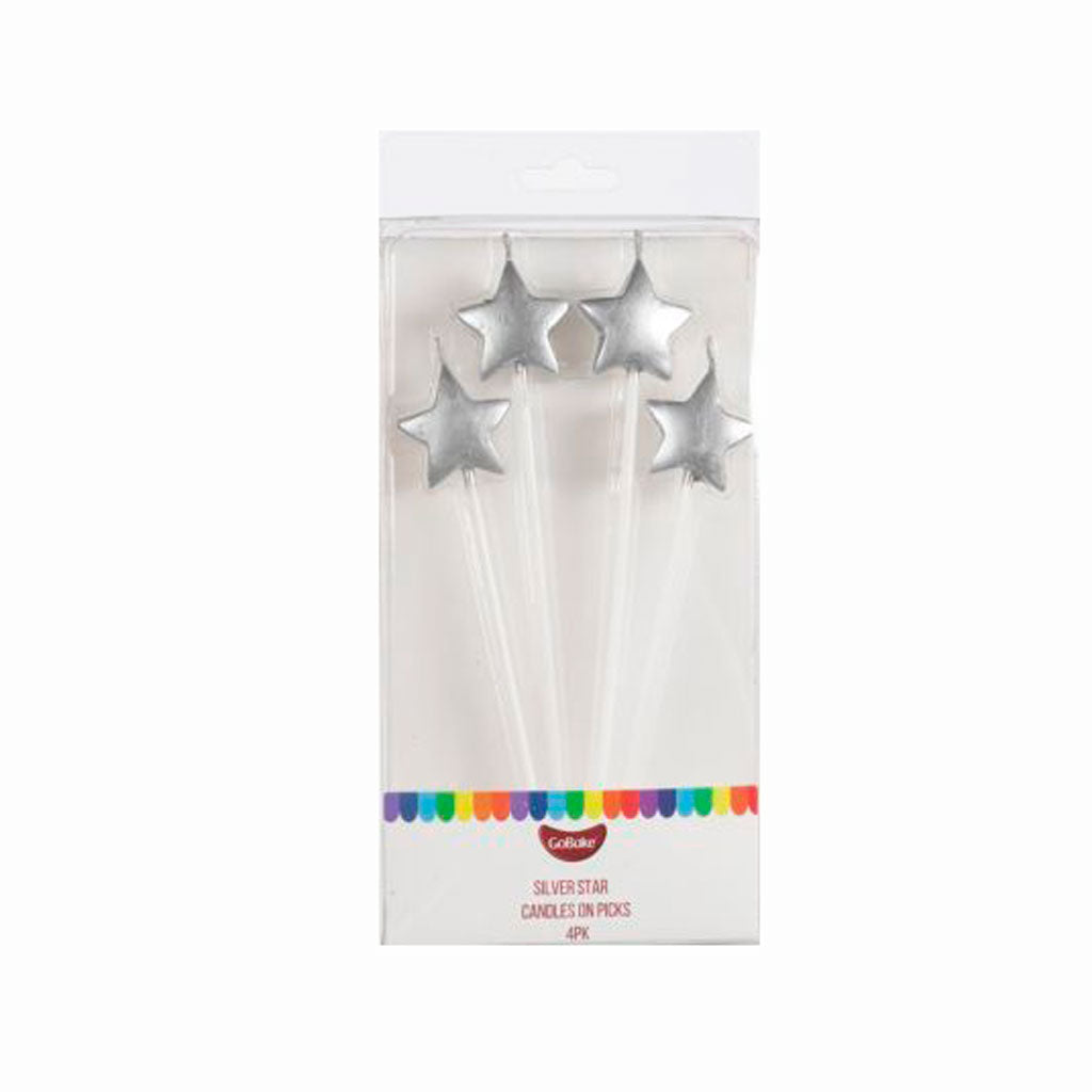GoBake Star on Pick Candles Silver | 4/Pack
