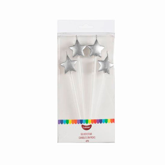 GoBake Star on Pick Candles Silver | 4/Pack