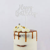 GoBake Small Acrylic Topper Happy Birthday Classic Silver