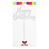 GoBake Small Acrylic Topper Happy Birthday Classic Silver