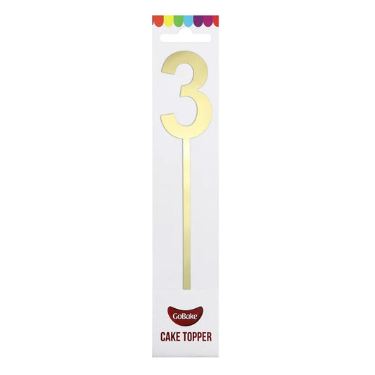 GoBake Small Mirror Number Topper #3 Gold