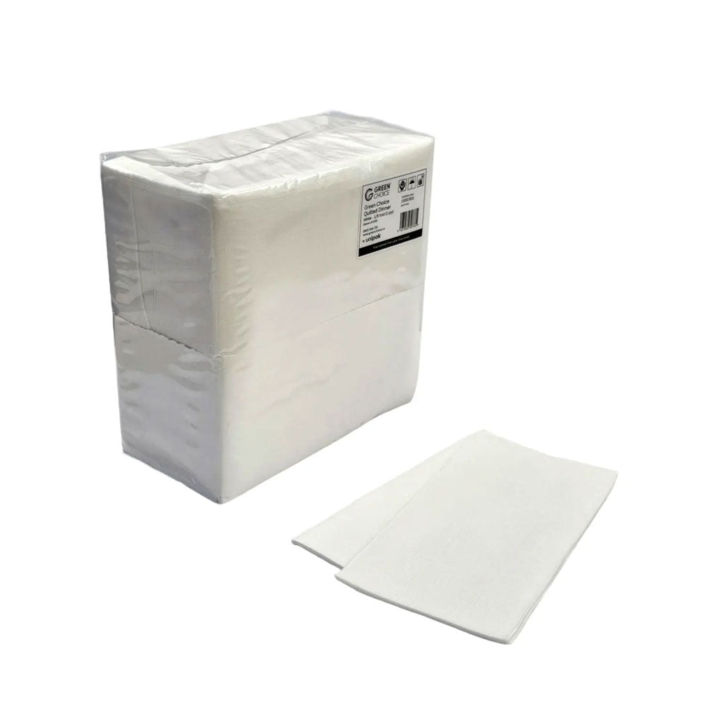 Green Choice Quilted Dinner Napkins 2 Ply 1/8 Fold - White | 1000/Ctn