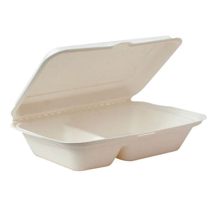 Sugarcane 2 Compartment Rectangle Meal Clamshell 228x153x67mm (900ml) 500/Ctn