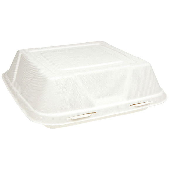 Sugarcane Large Square Meal Clamshell 230x230x85mm (1500ml) 200/Ctn