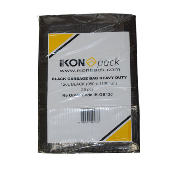 IKON Black Heavy Duty Rubbish Bags 120L 25/Pack