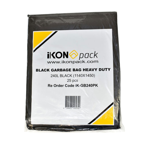 IKON Black Heavy Duty Rubbish Bags 240L 100/Ctn