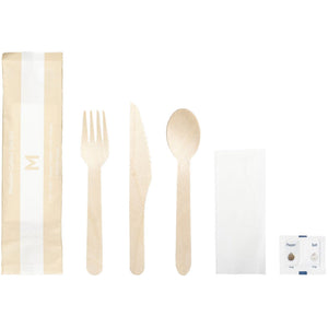 M Wooden Cutlery Set 6/1 (Knife, Fork, Spoon, Napkin, Salt, Pepper) | 400/Ctn