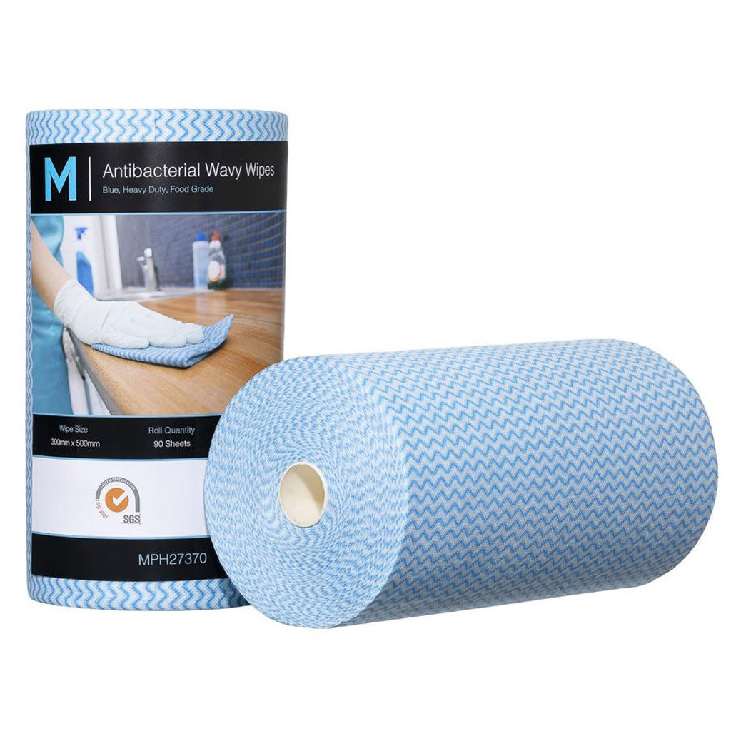 M Antibacterial Wavy Wipes Heavy Duty Blue | 90/Roll