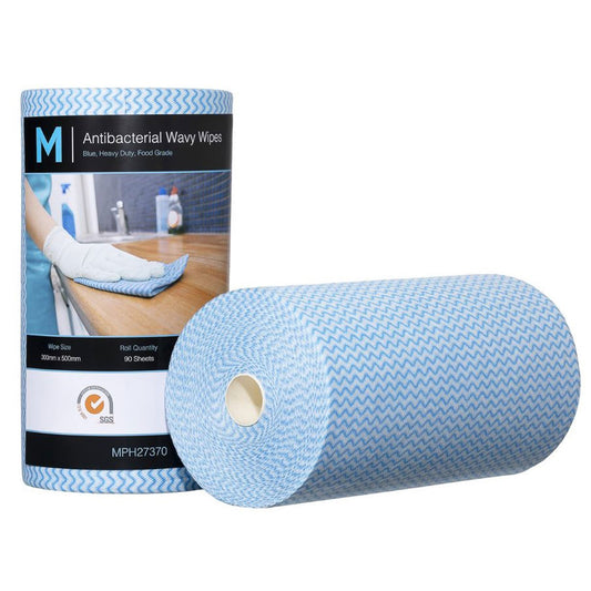 M Antibacterial Wavy Wipes Heavy Duty Blue | 90/Roll