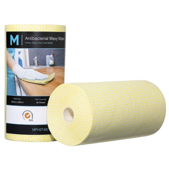 M Antibacterial Wavy Wipes Heavy Duty Yellow | 90/Roll