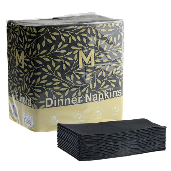 M Quilted Dinner Napkins 2 Ply 1/8 Fold Black 100/Pack