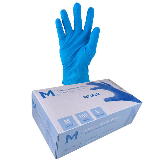 M Sky Blue Nitrile Powder Free Gloves Medium 100/Pack