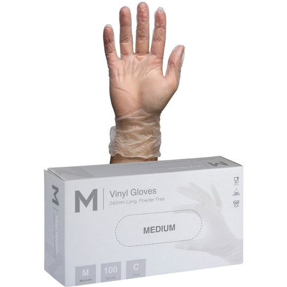 M Vinyl Gloves Powder Free Clear Medium | 100 Gloves/Box