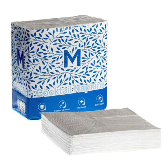 M Cocktail Napkins 2Ply 1/4 Fold White | 100/Pack