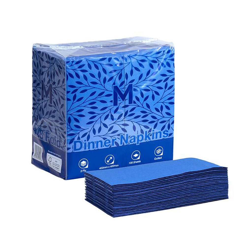 M Quilted Dinner Napkins 2 Ply 1/8 Fold Blue | 100/Pack
