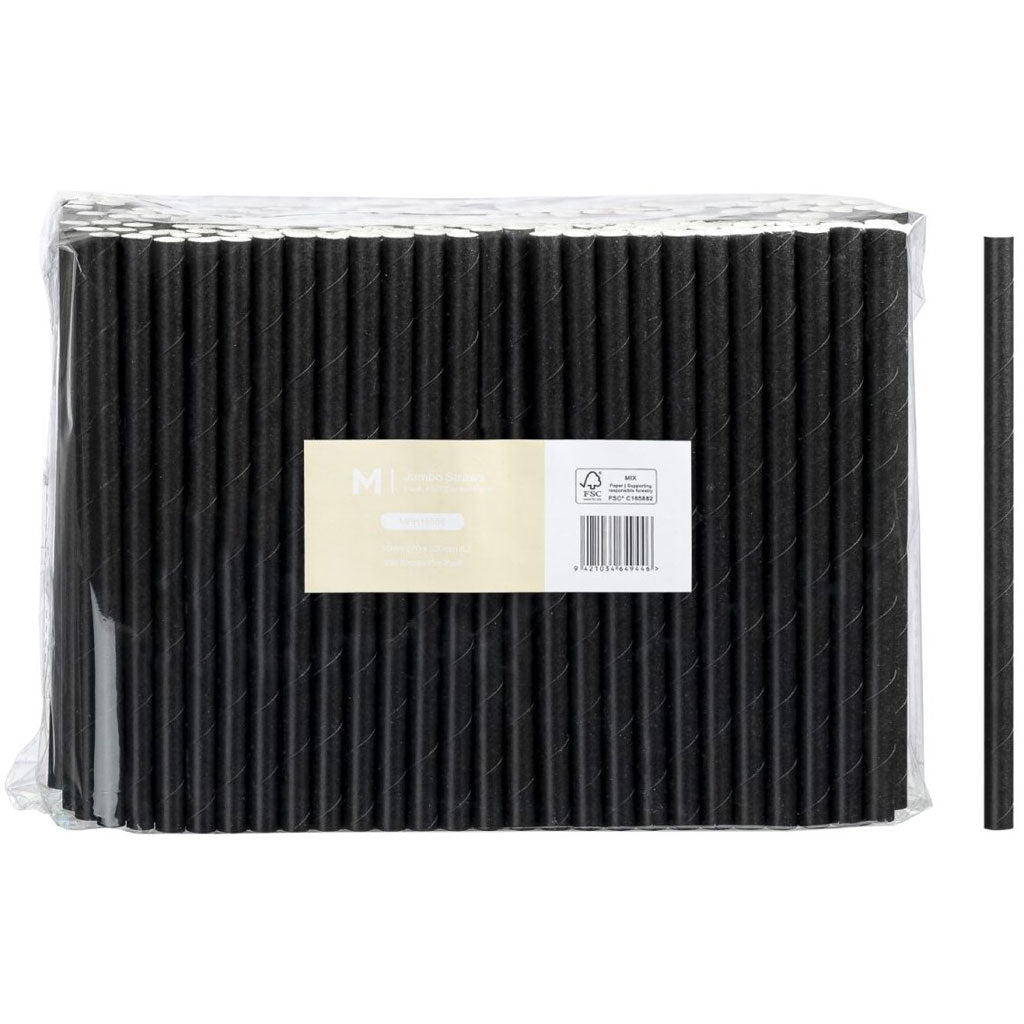 M Jumbo Paper Straws 10mmx200mm Black | 250/Pack