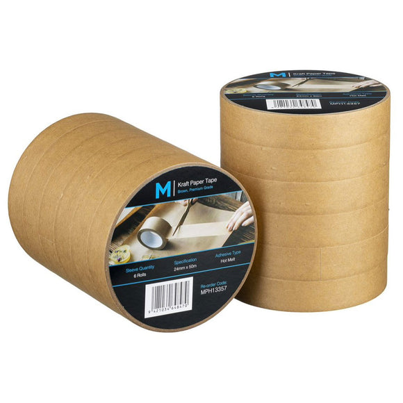 M Kraft Paper Packaging Tape 24mm x 50m | 6/Pack