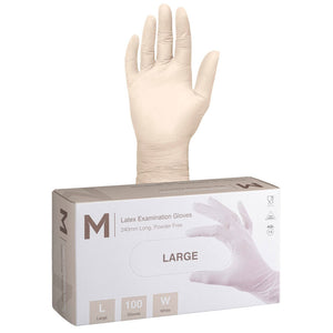 M Latex Gloves Powder Free White Large | 100 Gloves/Box