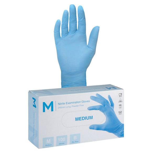 M Nitrile Powder Free Gloves Sky Blue Medium 3.0g | 100/Box