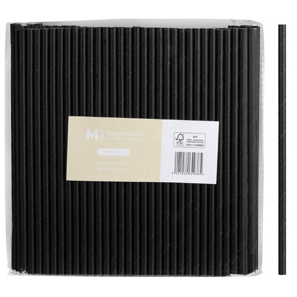 M Regular Paper Straws 6mm x 200mm Black | 250/Pack