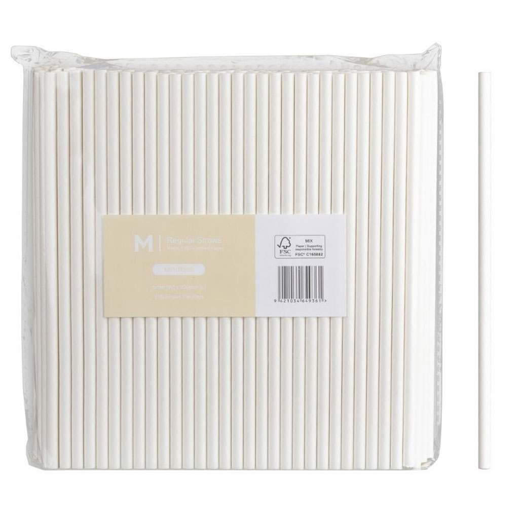 M Regular Paper Straws 6mm x 200mm White | 250/Pack
