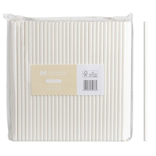 M Regular Paper Straws 6mm x 200mm White | 250/Pack