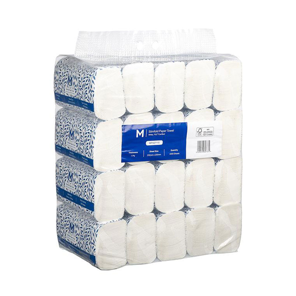 M Slimfold Paper Towel 230mm x 230mm, 1 Ply | 4000/Bundle