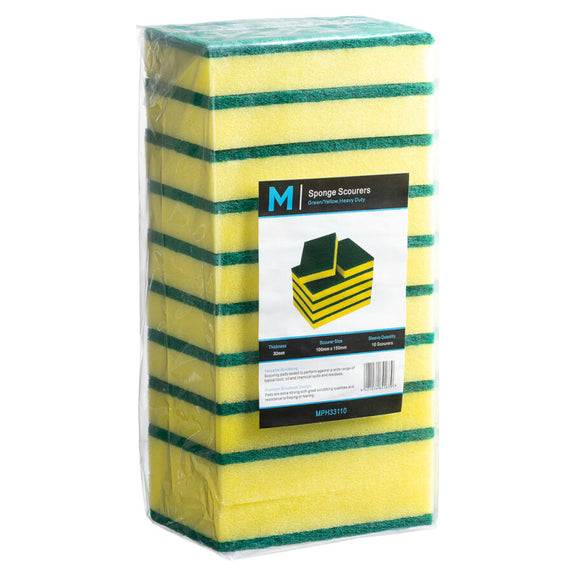 M Sponge Scourers Heavy Duty Green/Yellow 100x150mm | 10/Pack