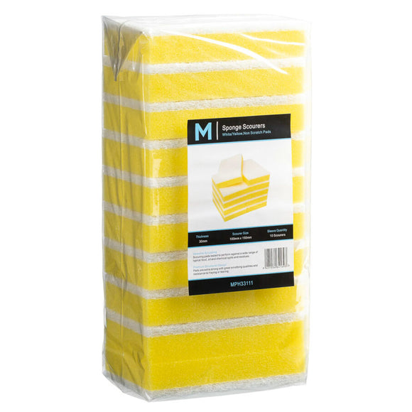 M Non Scratch Sponge Scourers White/Yellow 100x150mm | 10/Pack