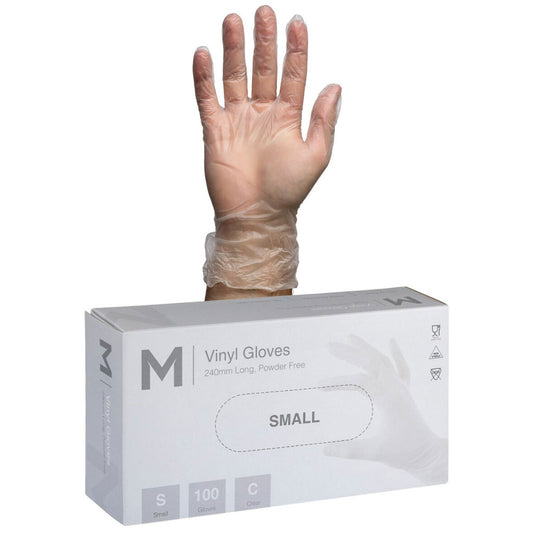 M Vinyl Gloves Powder Free Clear Small | 100 Gloves/Box