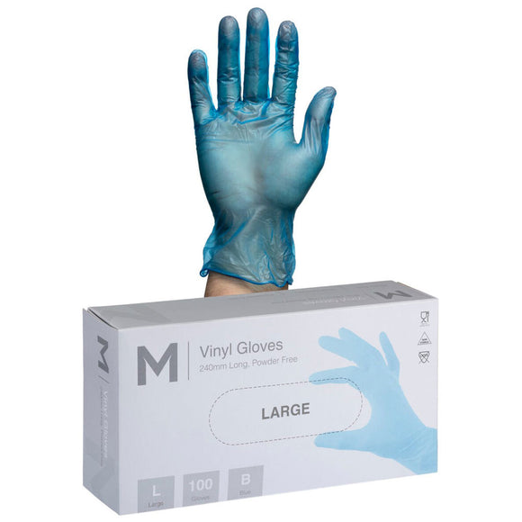 M Vinyl Gloves Powder Free Blue Large | 100 Gloves/Box