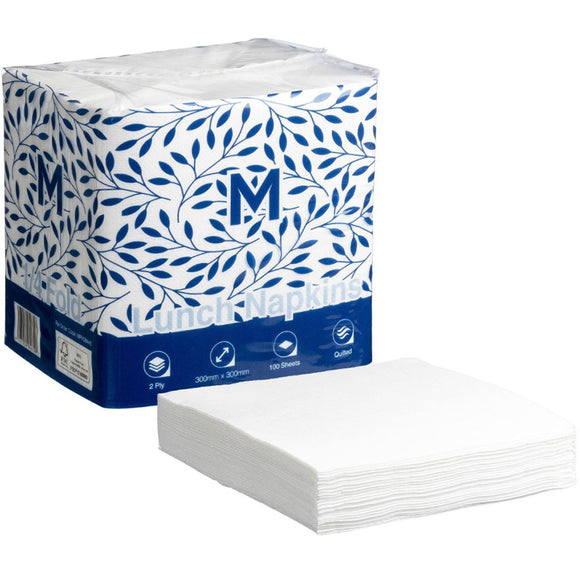 M Quilted Lunch Napkins 2ply 1/4 Fold White | 1200/Ctn