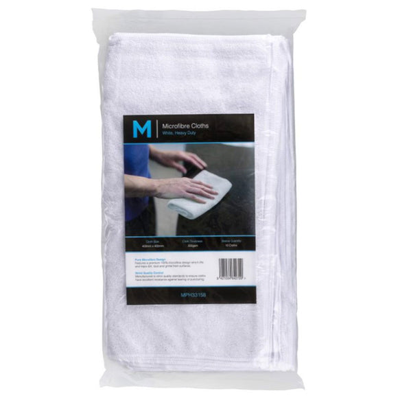M Microfibre Cloths 40cm x 40cm 300gsm White 10/Pack