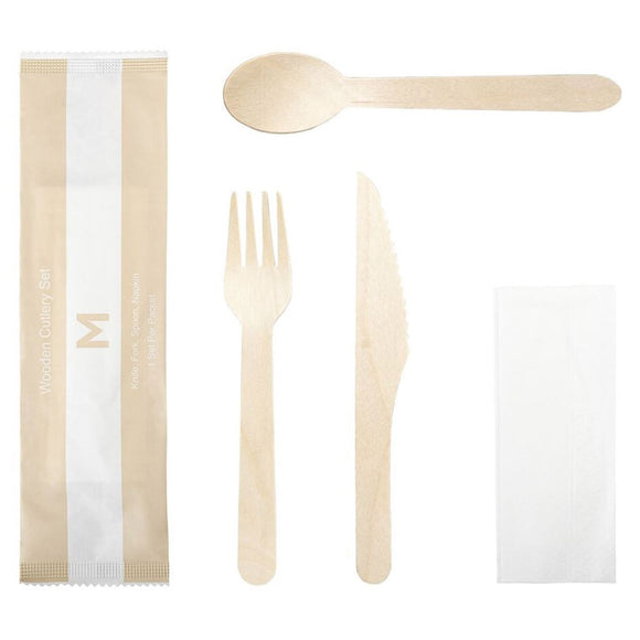 Matthews Wooden Cutlery Set (Knife,Fork,Spoon,Napkin) 100/Pkt