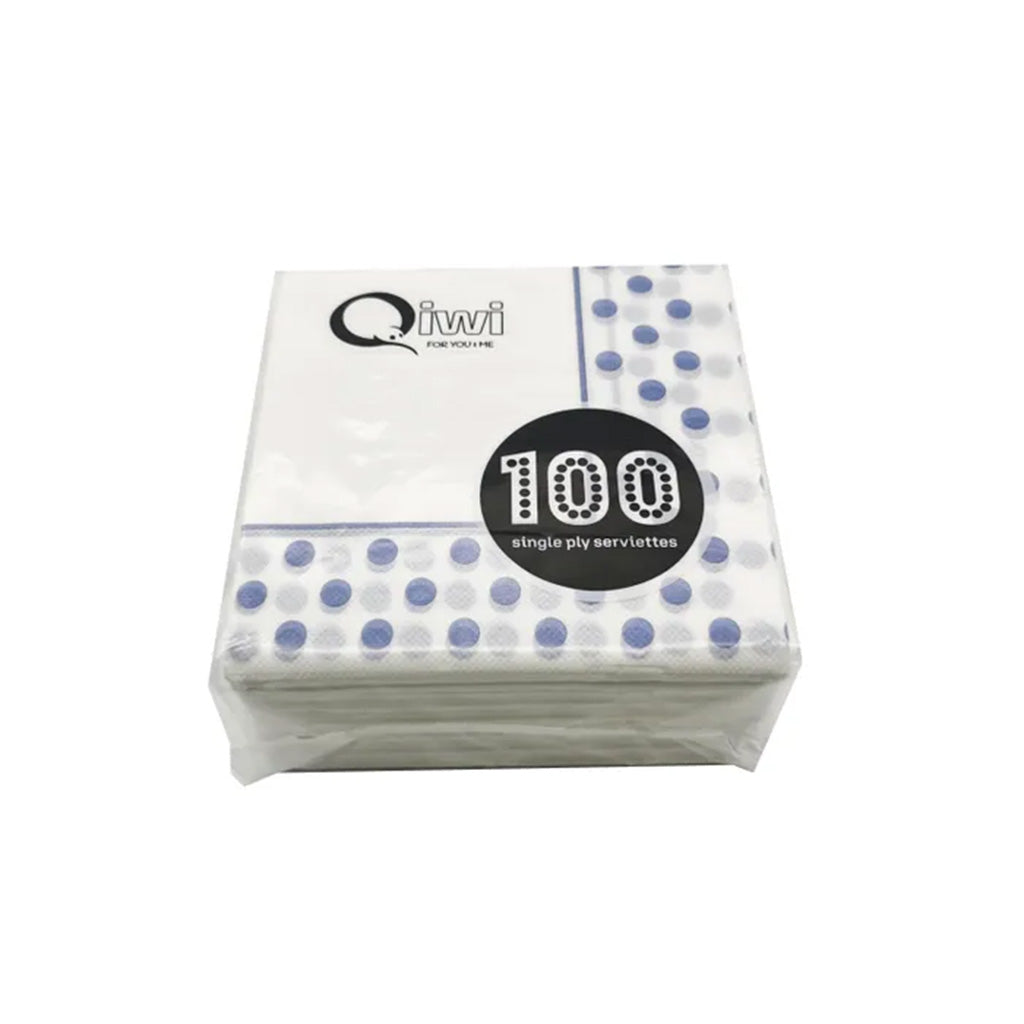 Qiwi Blue Polka Dot 1 Ply Lunch Serviettes | 100/Pack