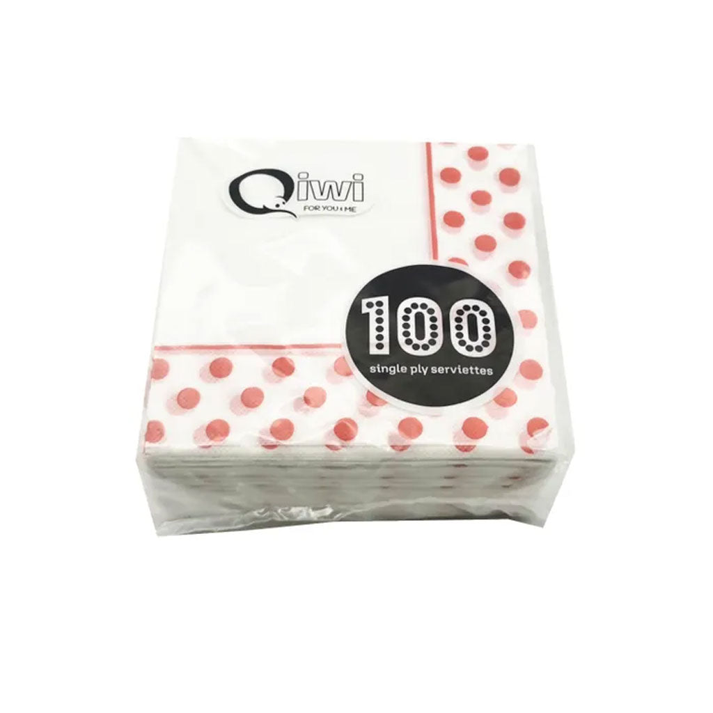Qiwi Red Polka Dot 1 Ply Lunch Serviettes | 100/Pack