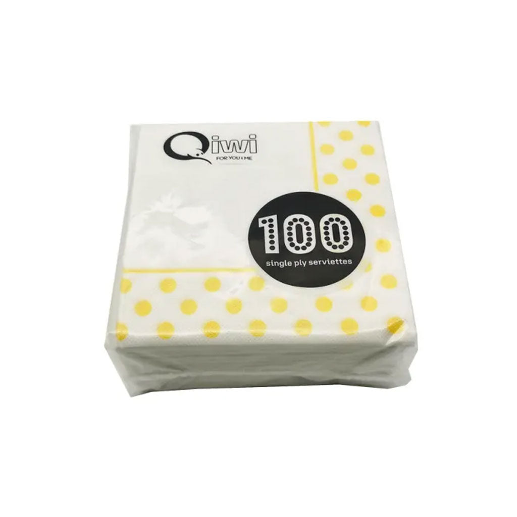 Qiwi Yellow Polka Dot 1 Ply Lunch Serviettes | 100/Pack